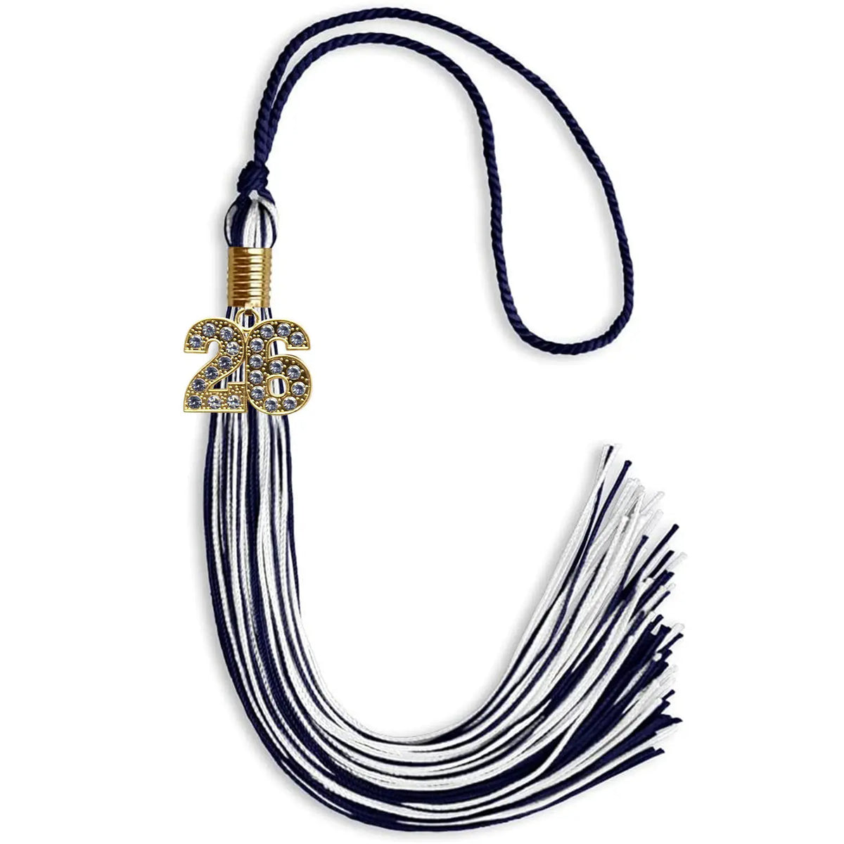Navy Blue/White Mixed Color Graduation Tassel with Gold Bling Charm by Endea Graduation