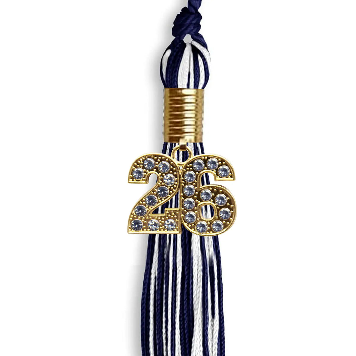 Navy Blue/White Mixed Color Graduation Tassel with Gold Bling Charm by Endea Graduation