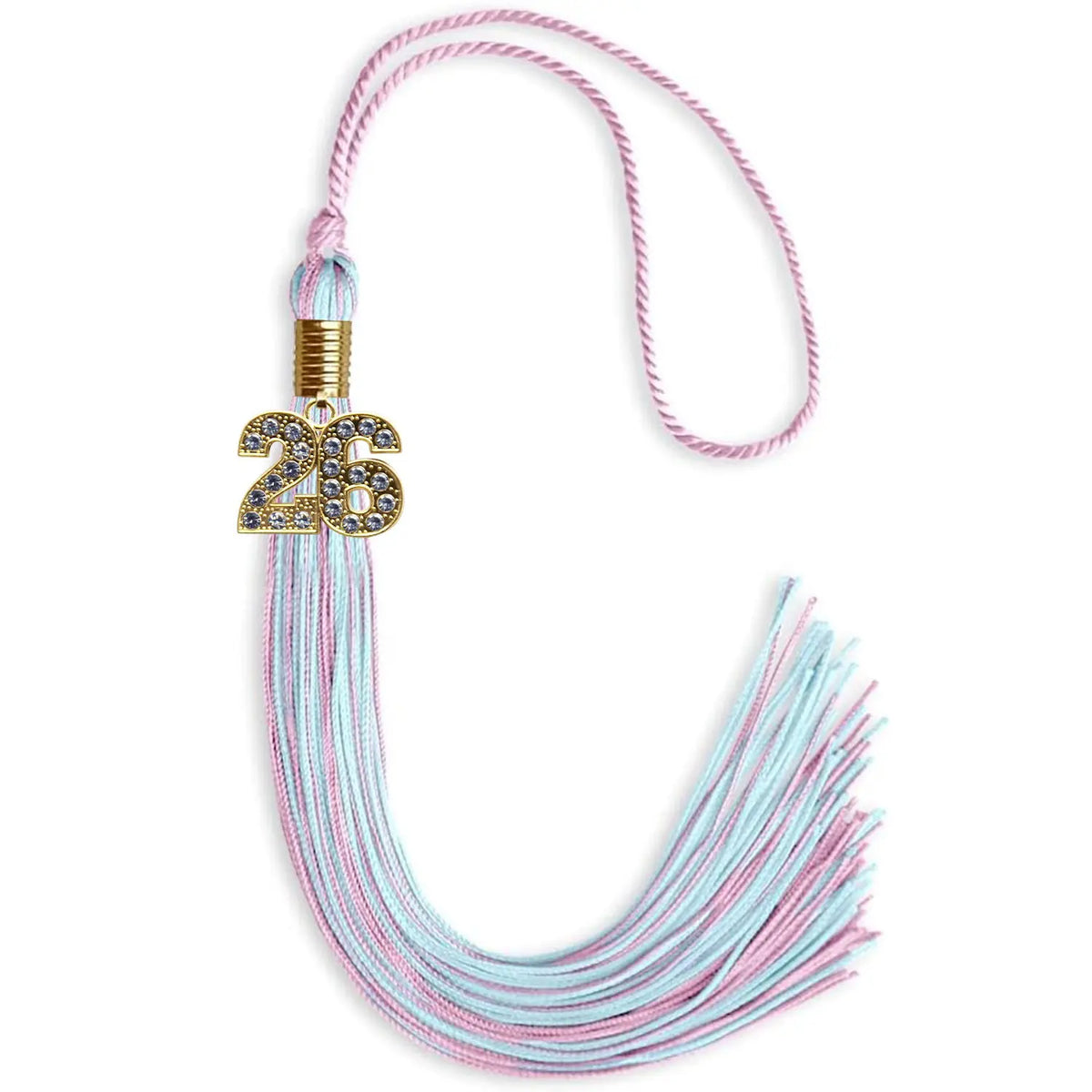 Pink/Light Blue Mixed Color Graduation Tassel with Gold Bling Charm by Endea Graduation