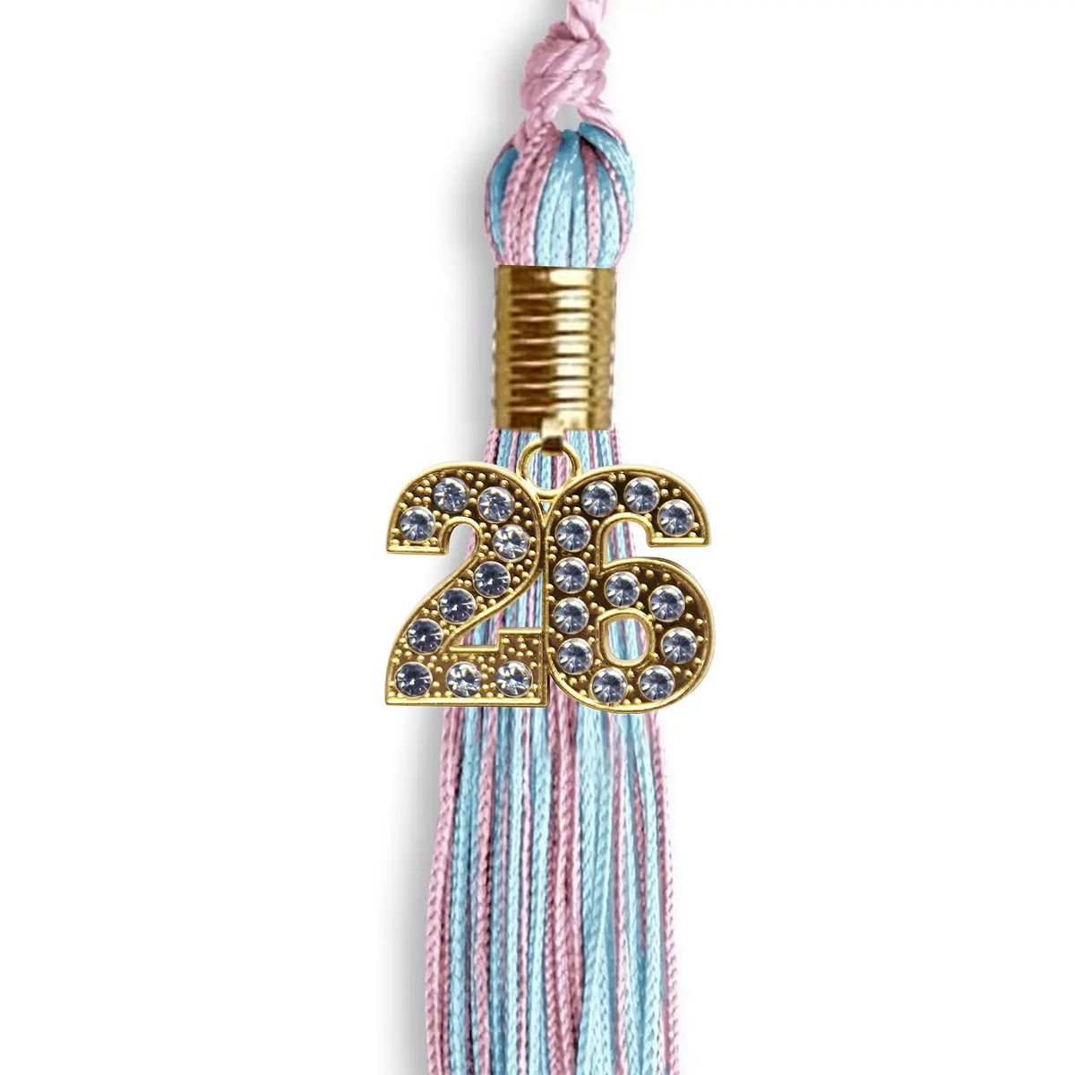 Pink/Light Blue Mixed Color Graduation Tassel with Gold Bling Charm by Endea Graduation