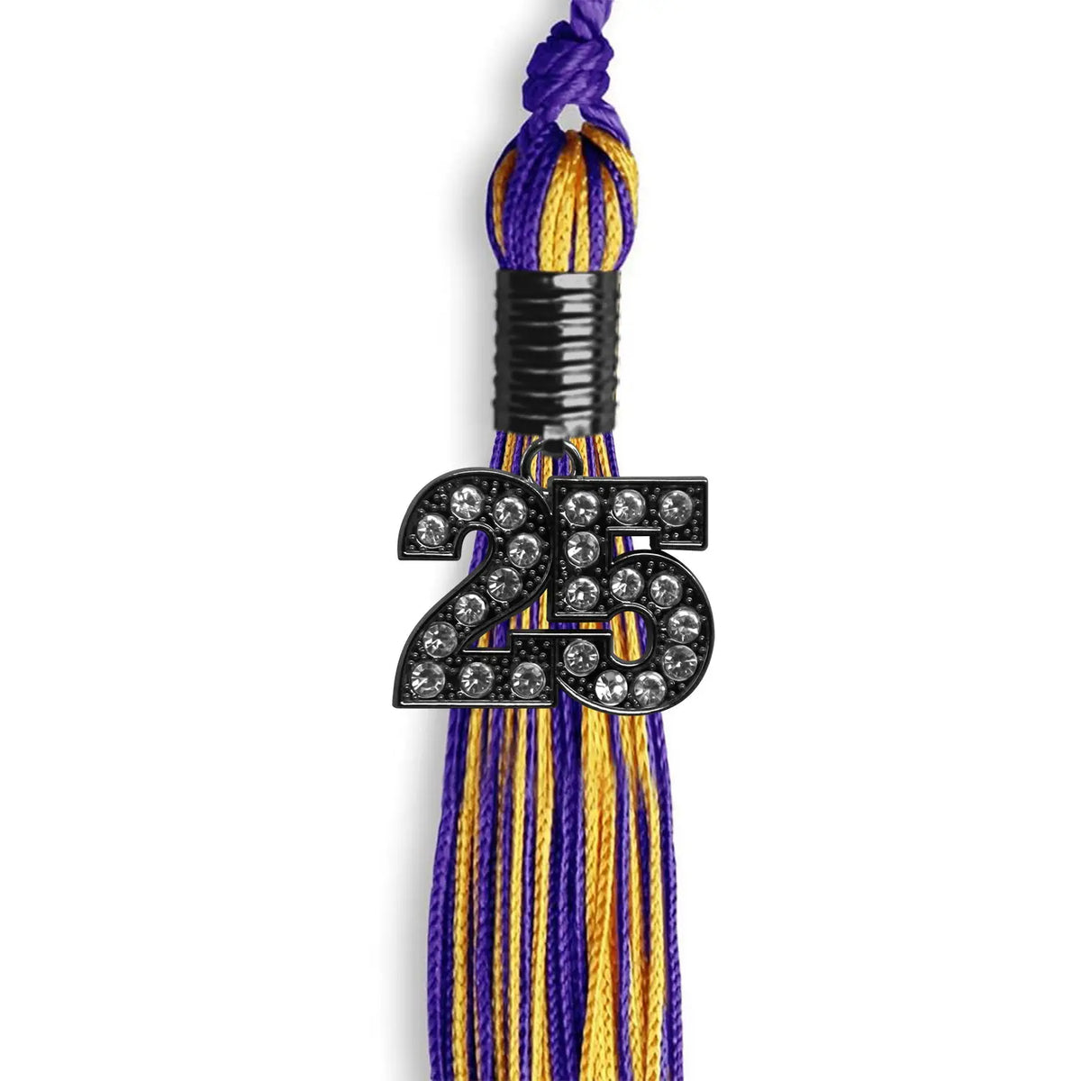 Purple/Gold Mixed Color Graduation Tassel with Black Bling Charm by Endea Graduation