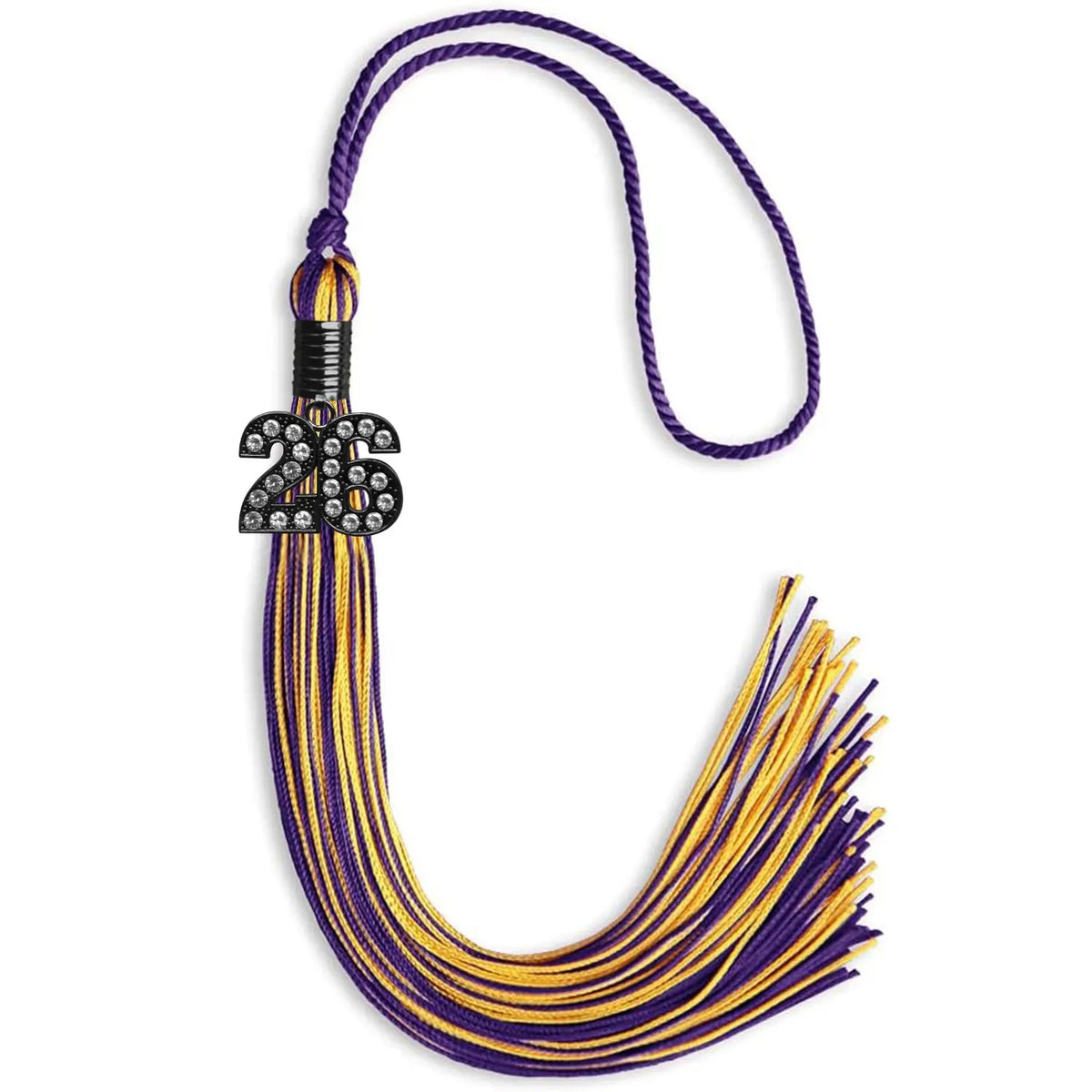 Purple/Gold Mixed Color Graduation Tassel with Black Bling Charm by Endea Graduation