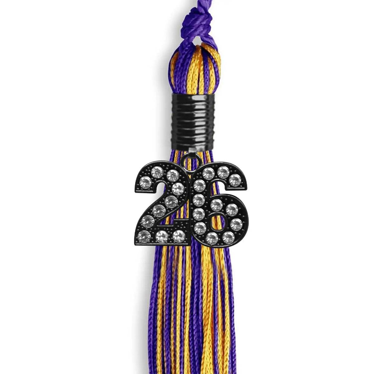 Purple/Gold Mixed Color Graduation Tassel with Black Bling Charm by Endea Graduation