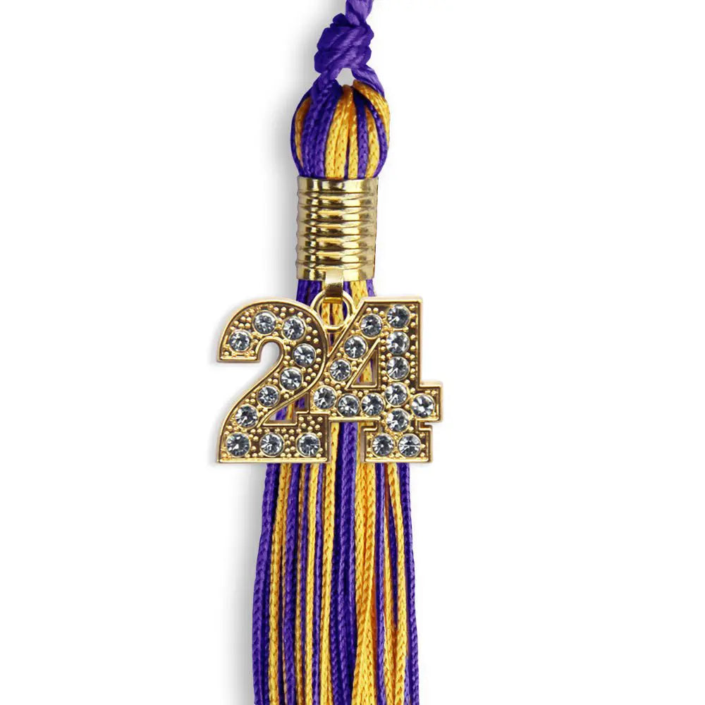 Purple/Gold Mixed Color Graduation Tassel with Gold Bling Charm by Endea Graduation