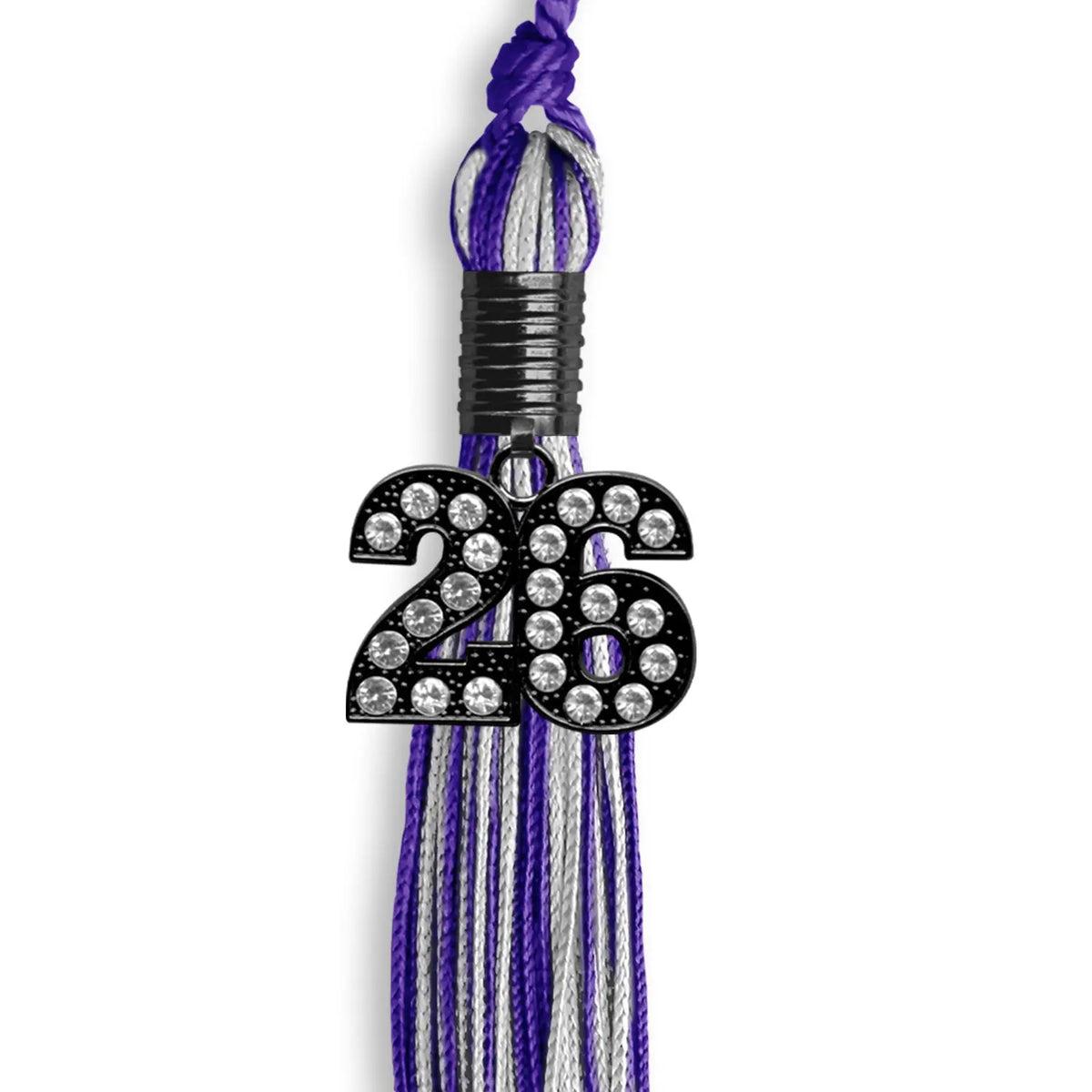 Purple/Silver Mixed Color Graduation Tassel with Black Bling Charm by Endea Graduation
