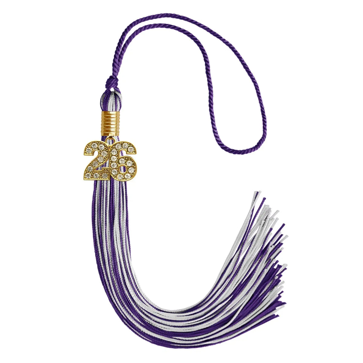 Purple/Silver Mixed Color Graduation Tassel with Gold Bling Charm by Endea Graduation