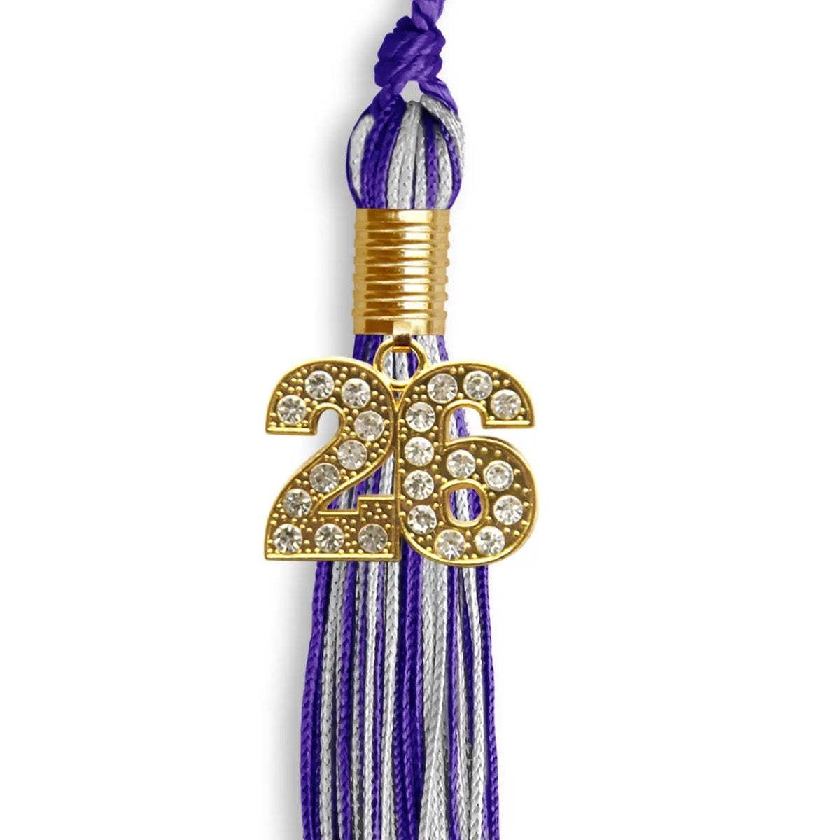 Purple/Silver Mixed Color Graduation Tassel with Gold Bling Charm by Endea Graduation