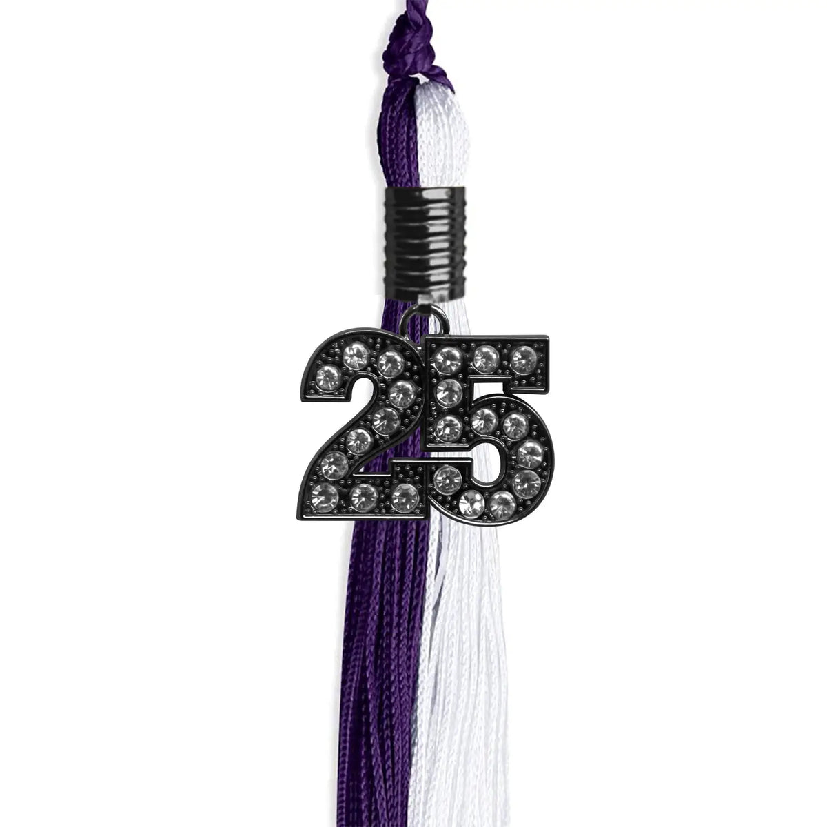 Purple/White Graduation Tassel with Black Bling Charm by Endea Graduation
