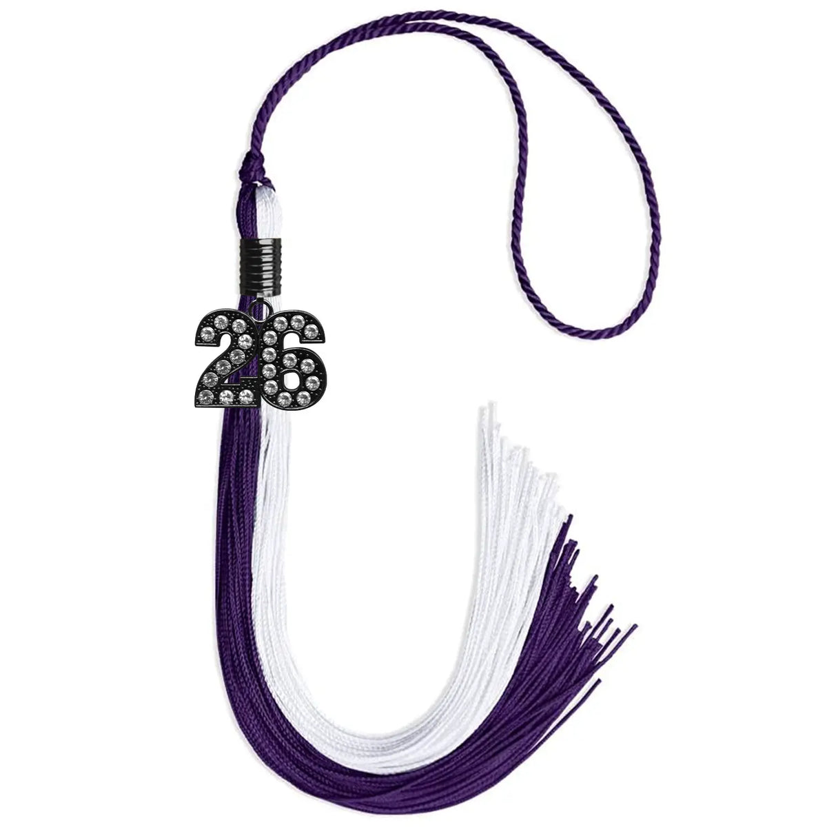 Purple/White Graduation Tassel with Black Bling Charm by Endea Graduation