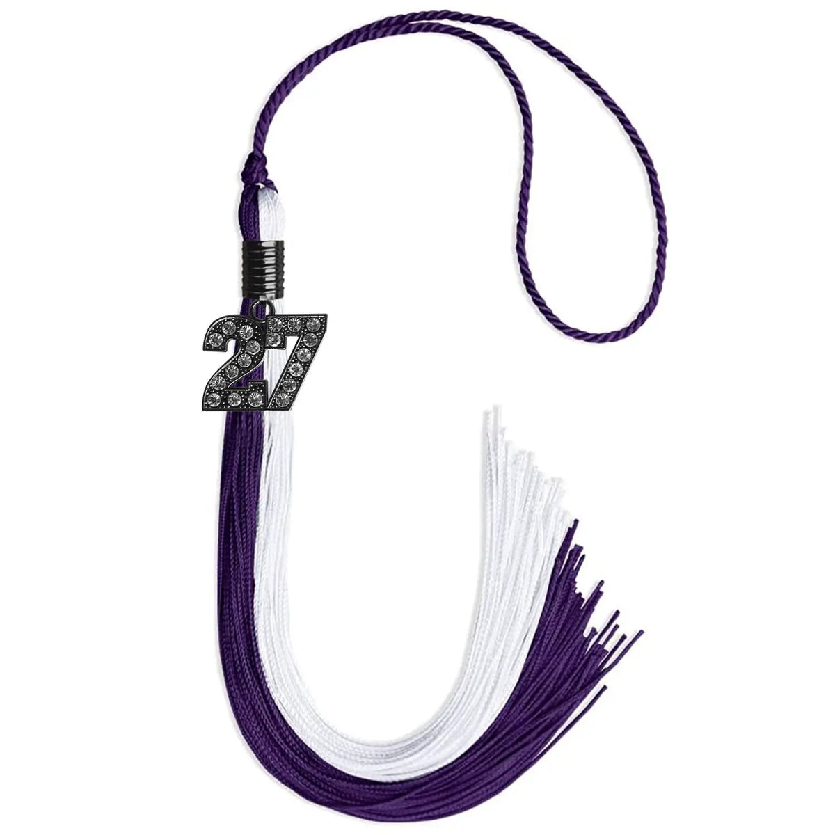Purple/White Graduation Tassel with Black Bling Charm by Endea Graduation