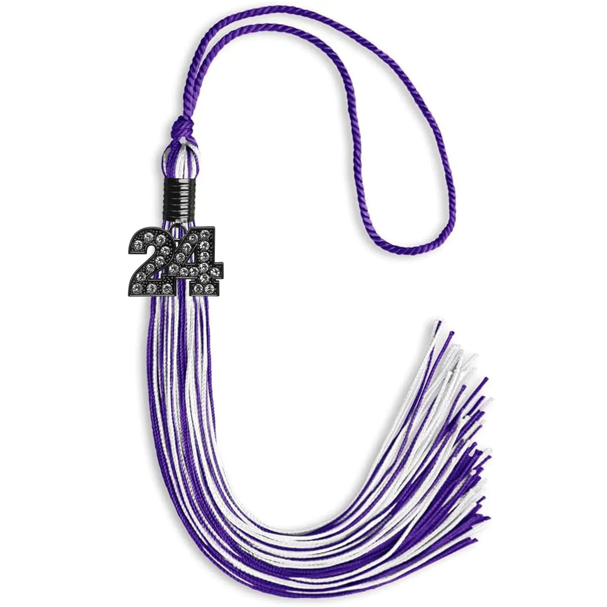Purple/White Mixed Color Graduation Tassel with Black Bling Charm by Endea Graduation