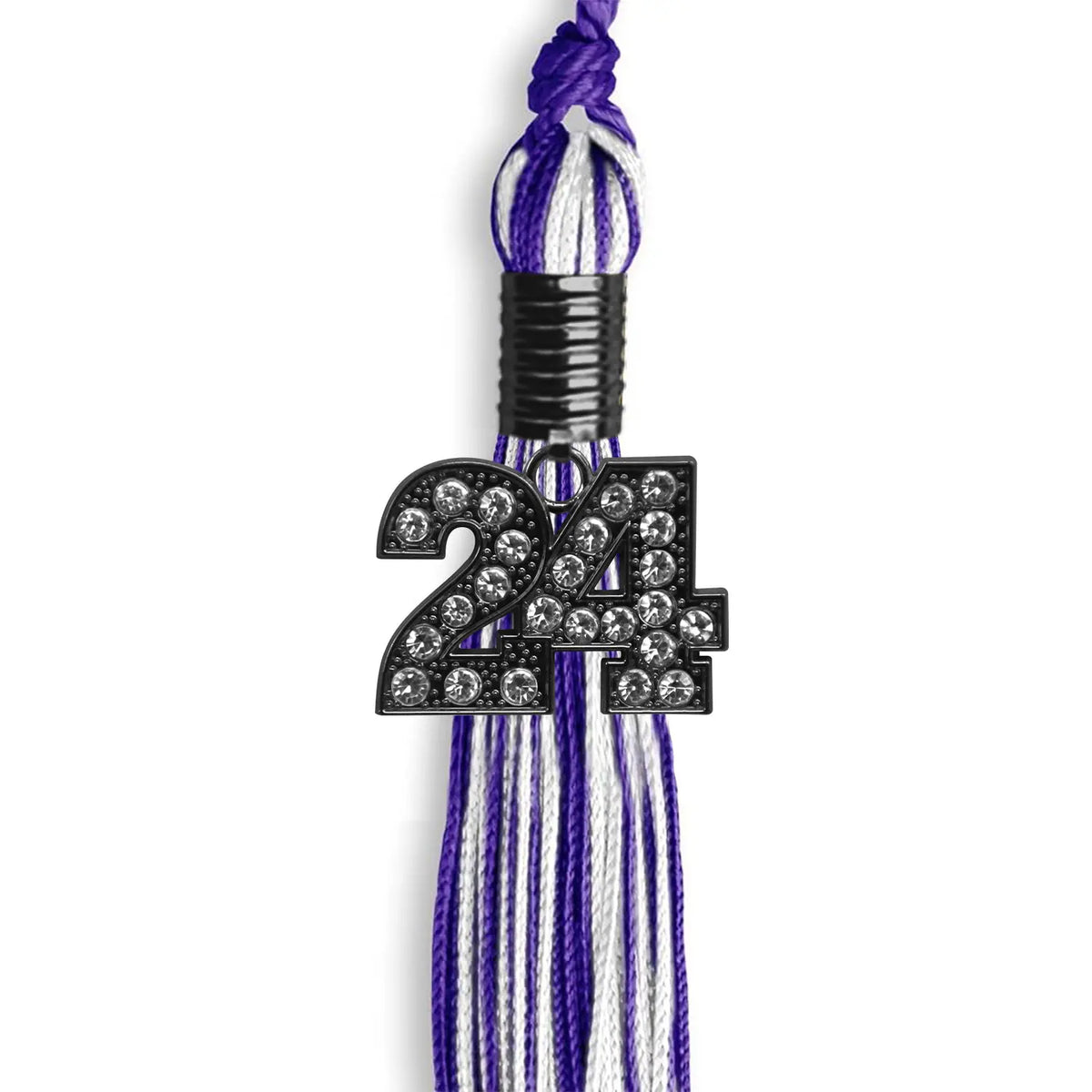 Purple/White Mixed Color Graduation Tassel with Black Bling Charm by Endea Graduation