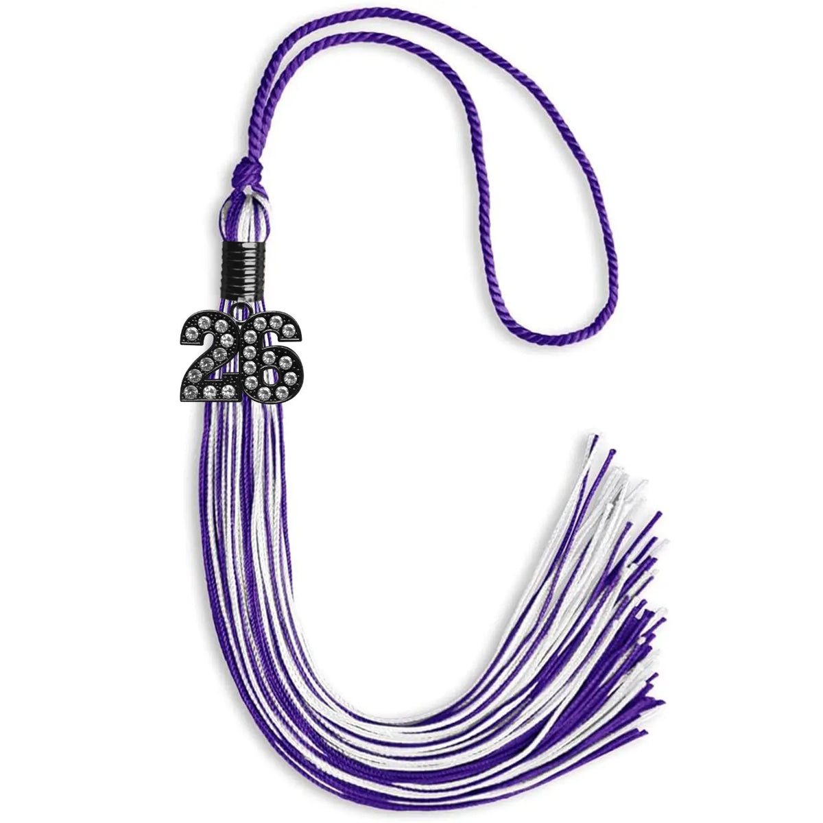 Purple/White Mixed Color Graduation Tassel with Black Bling Charm by Endea Graduation