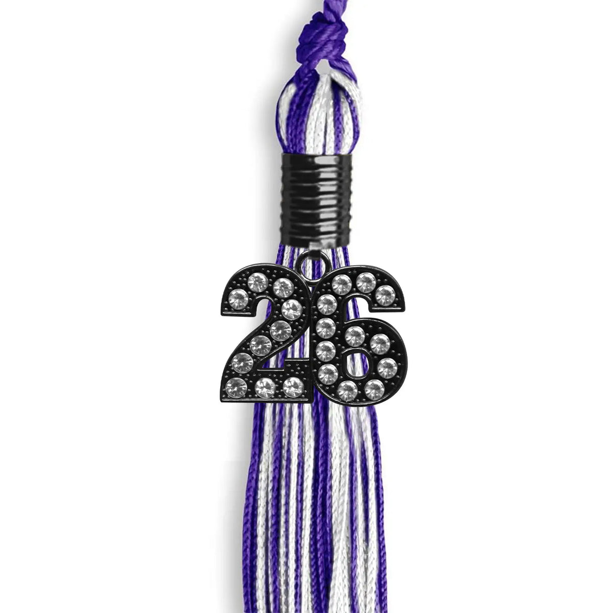Purple/White Mixed Color Graduation Tassel with Black Bling Charm by Endea Graduation