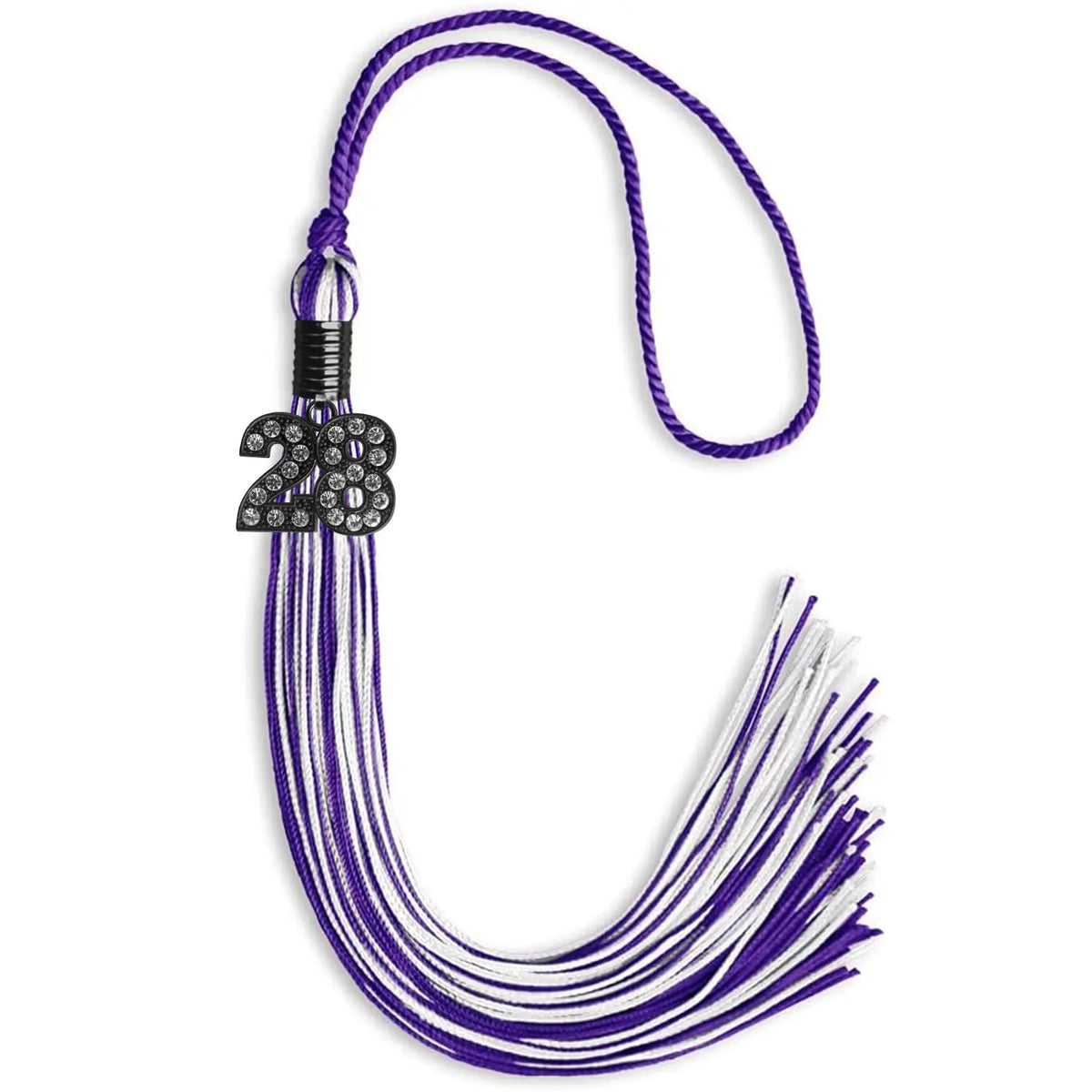 Purple/White Mixed Color Graduation Tassel with Black Bling Charm by Endea Graduation