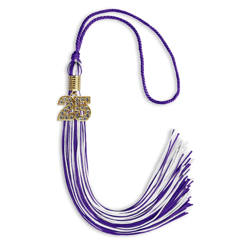 Purple/White Mixed Color Graduation Tassel with Gold Bling Charm by Endea Graduation