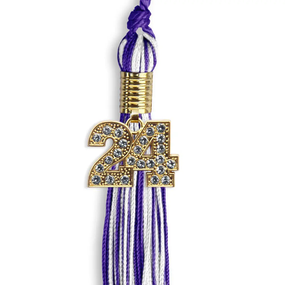 Purple/White Mixed Color Graduation Tassel with Gold Bling Charm by Endea Graduation