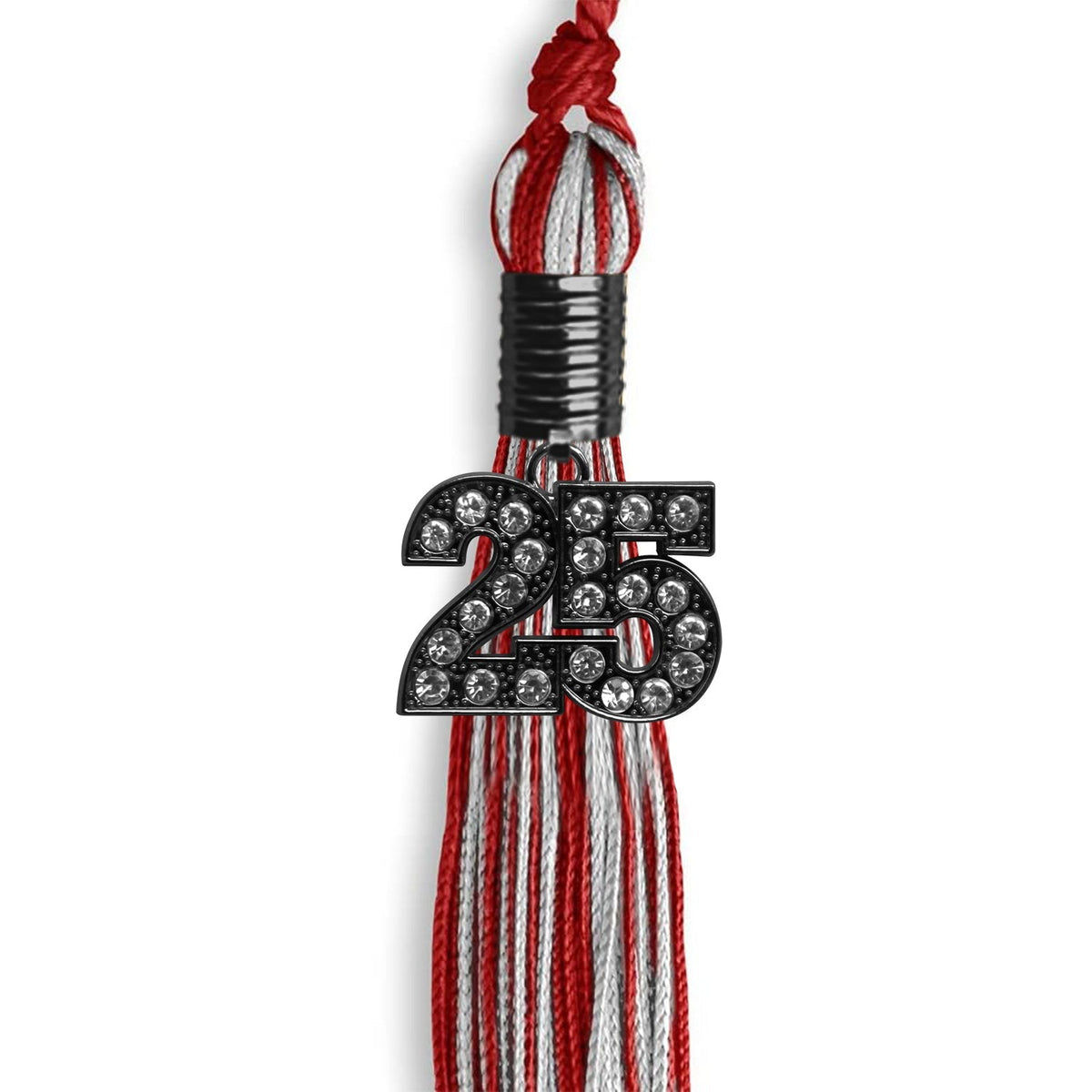 Red/Silver Mixed Color Graduation Tassel with Black Bling Charm by Endea Graduation