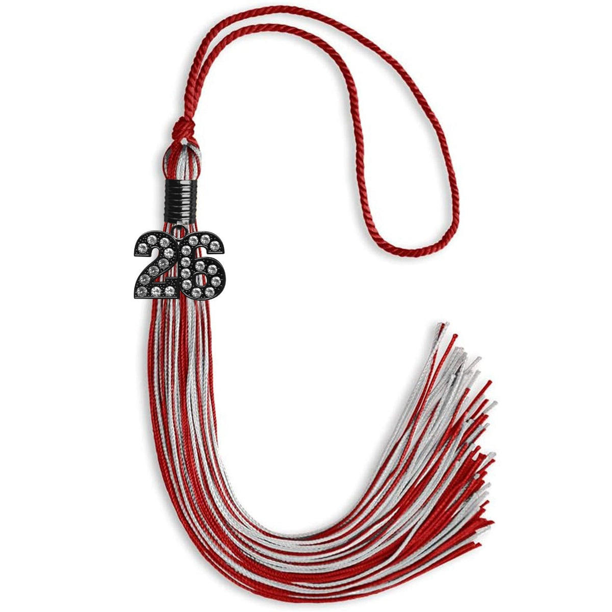 Red/Silver Mixed Color Graduation Tassel with Black Bling Charm by Endea Graduation