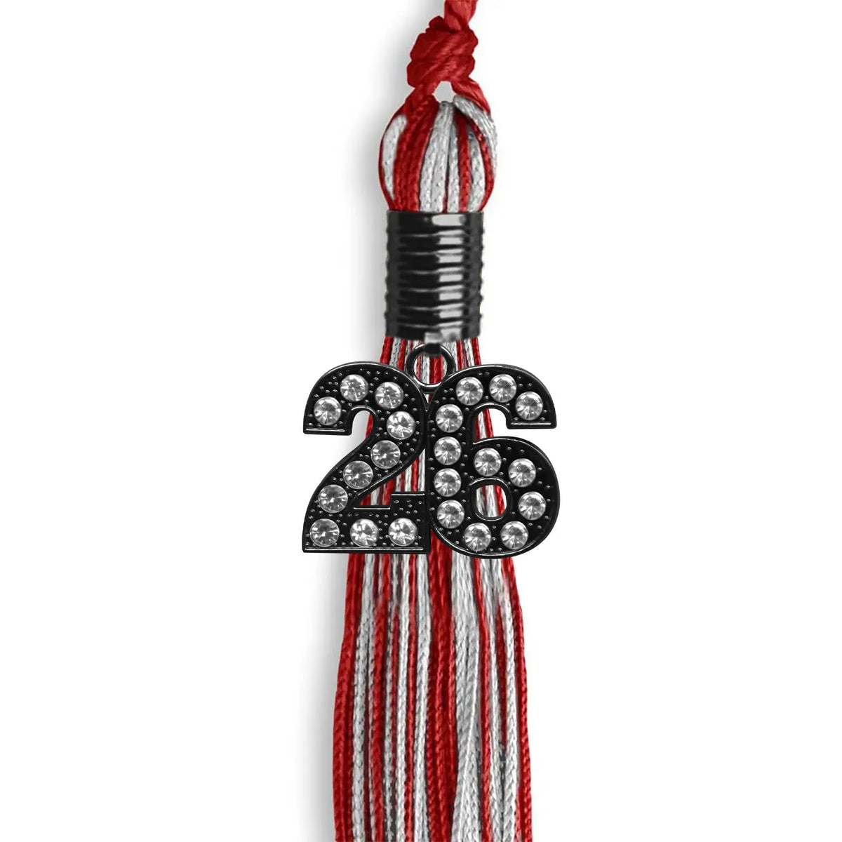 Red/Silver Mixed Color Graduation Tassel with Black Bling Charm by Endea Graduation