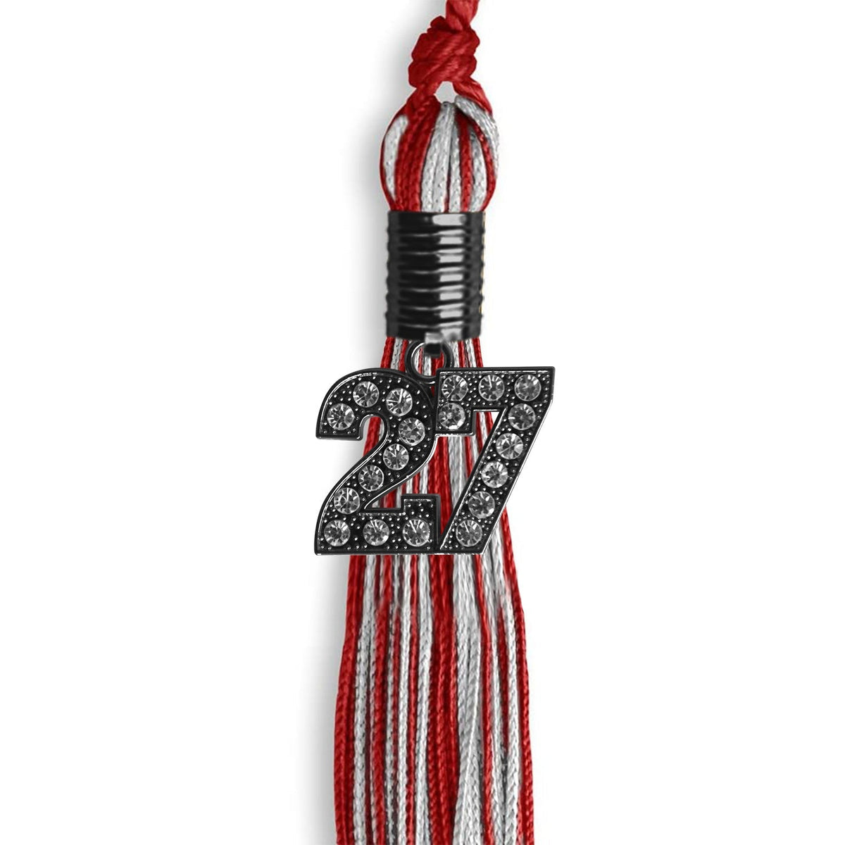 Red/Silver Mixed Color Graduation Tassel with Black Bling Charm by Endea Graduation