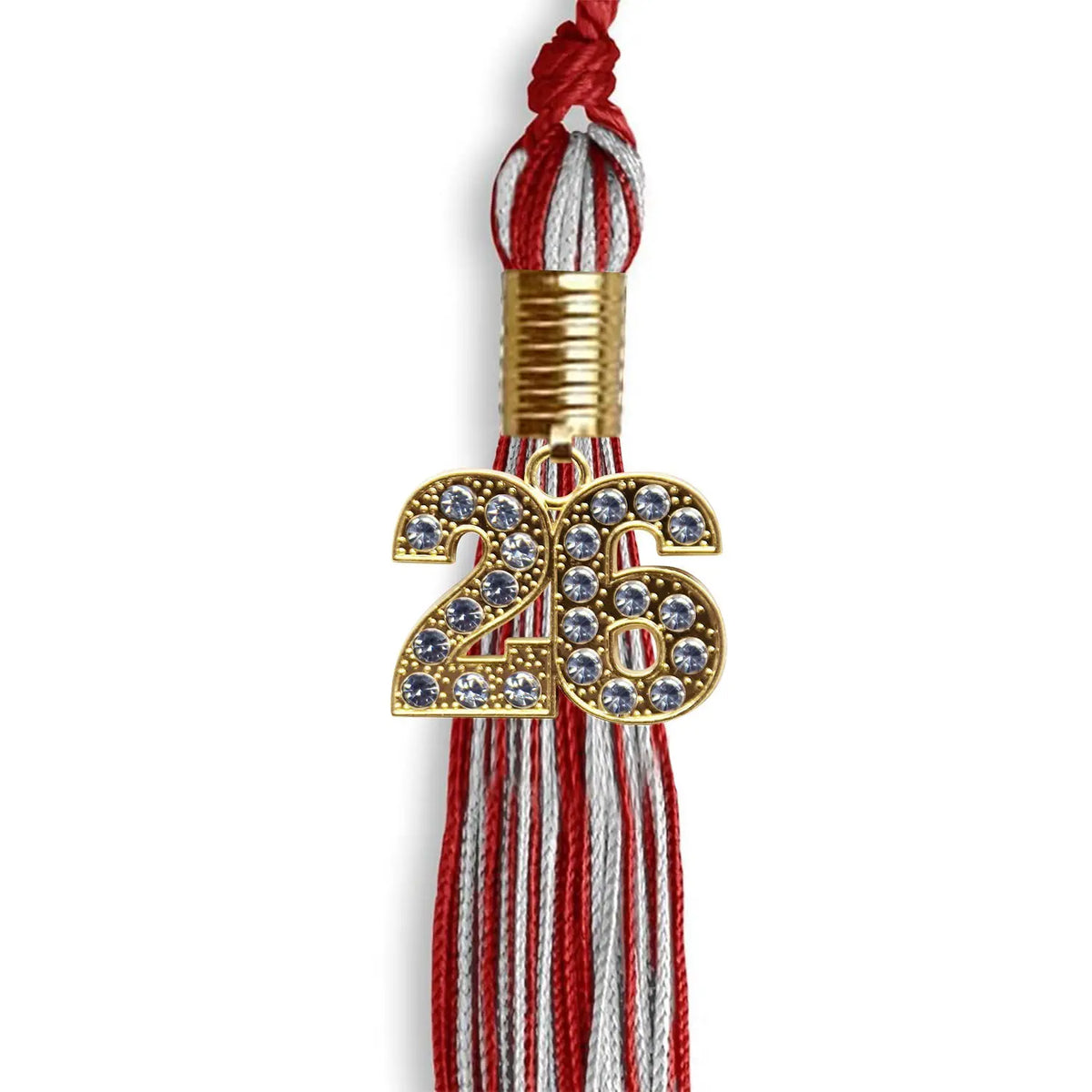 Red/Silver Mixed Color Graduation Tassel with Gold Bling Charm by Endea Graduation