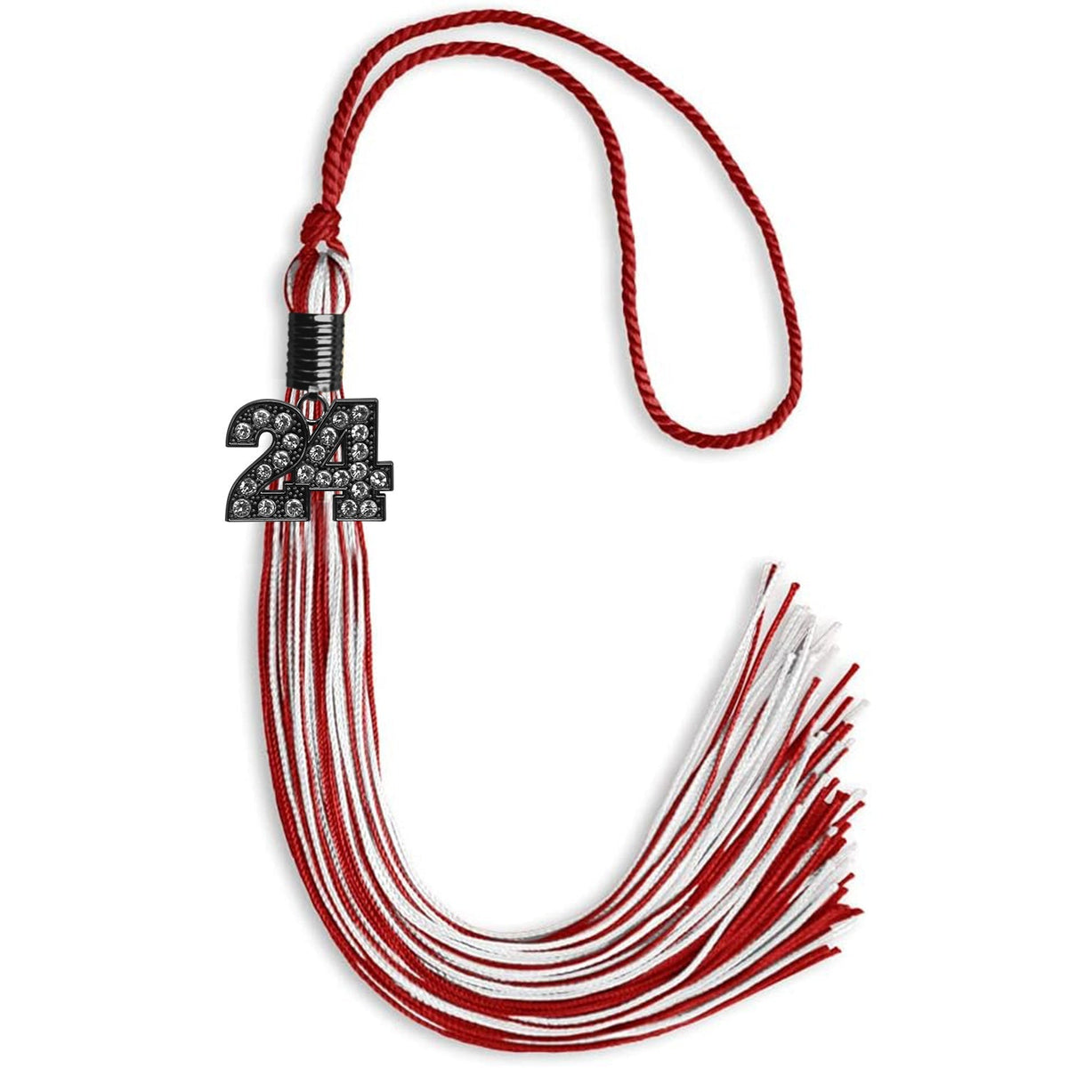 Red/White Mixed Color Graduation Tassel with Black Bling Charm by Endea Graduation