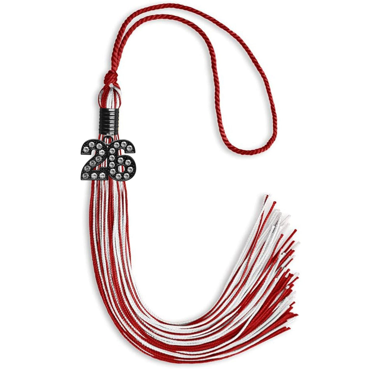 Red/White Mixed Color Graduation Tassel with Black Bling Charm by Endea Graduation