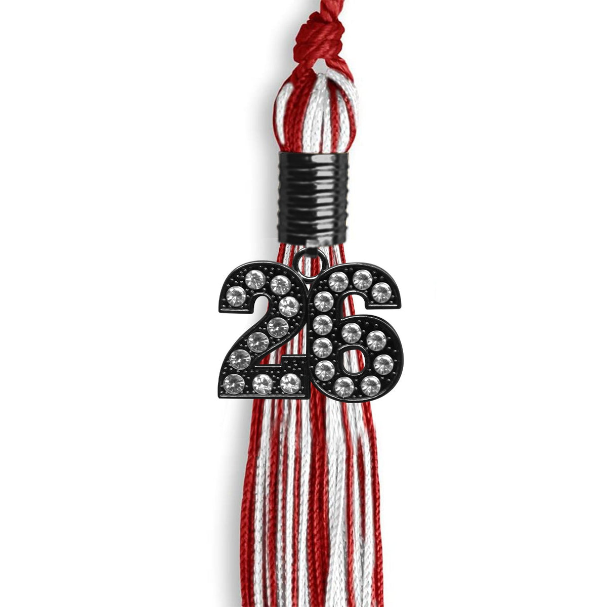 Red/White Mixed Color Graduation Tassel with Black Bling Charm by Endea Graduation