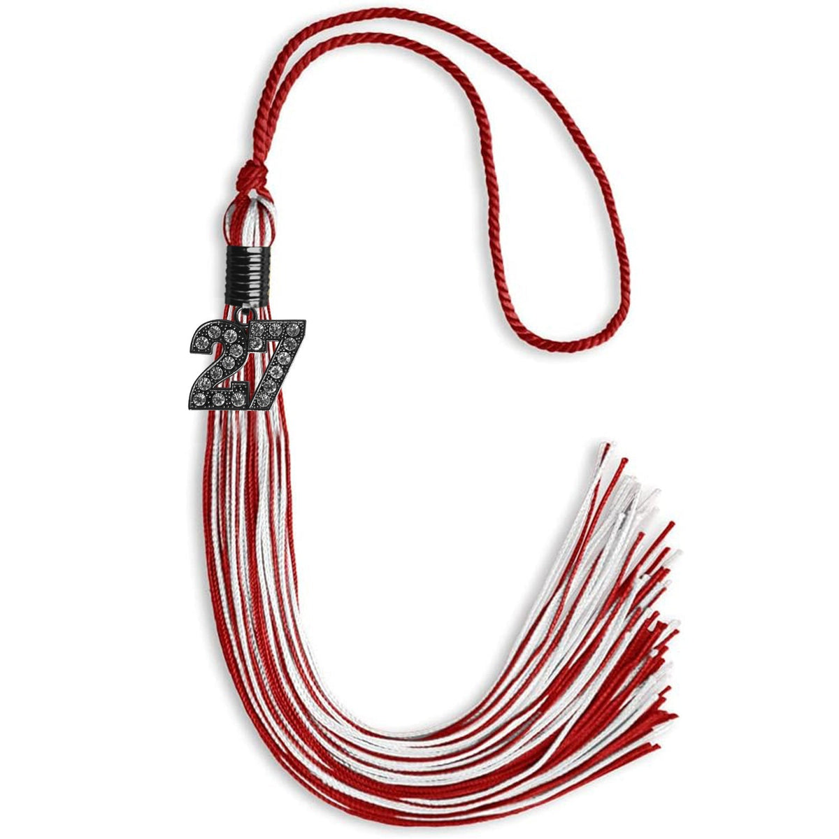 Red/White Mixed Color Graduation Tassel with Black Bling Charm by Endea Graduation