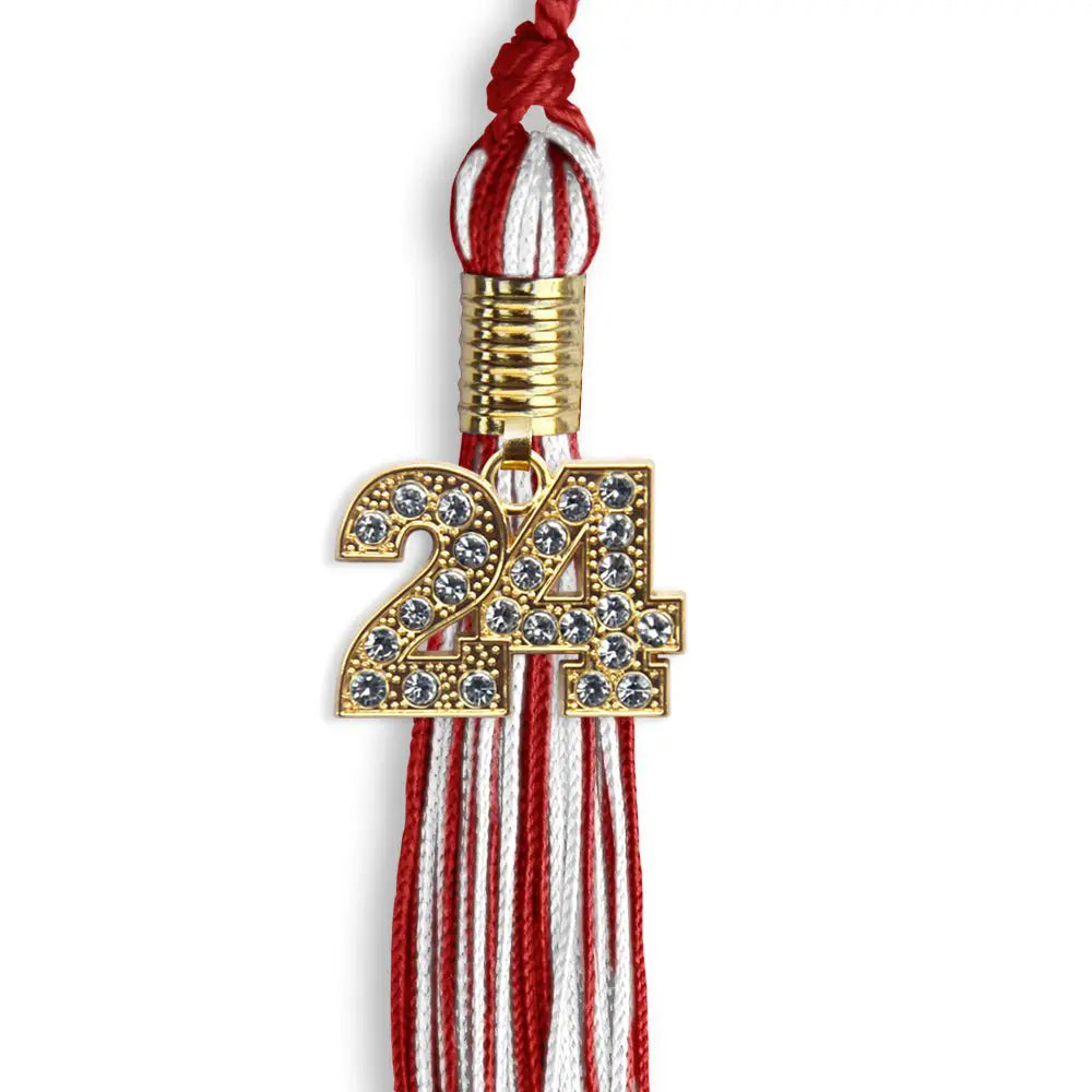 Red/White Mixed Color Graduation Tassel with Gold Bling Charm by Endea Graduation