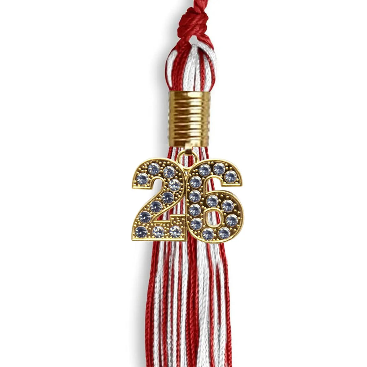 Red/White Mixed Color Graduation Tassel with Gold Bling Charm by Endea Graduation