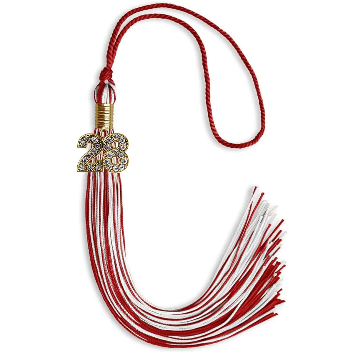 Red/White Mixed Color Graduation Tassel with Gold Bling Charm by Endea Graduation
