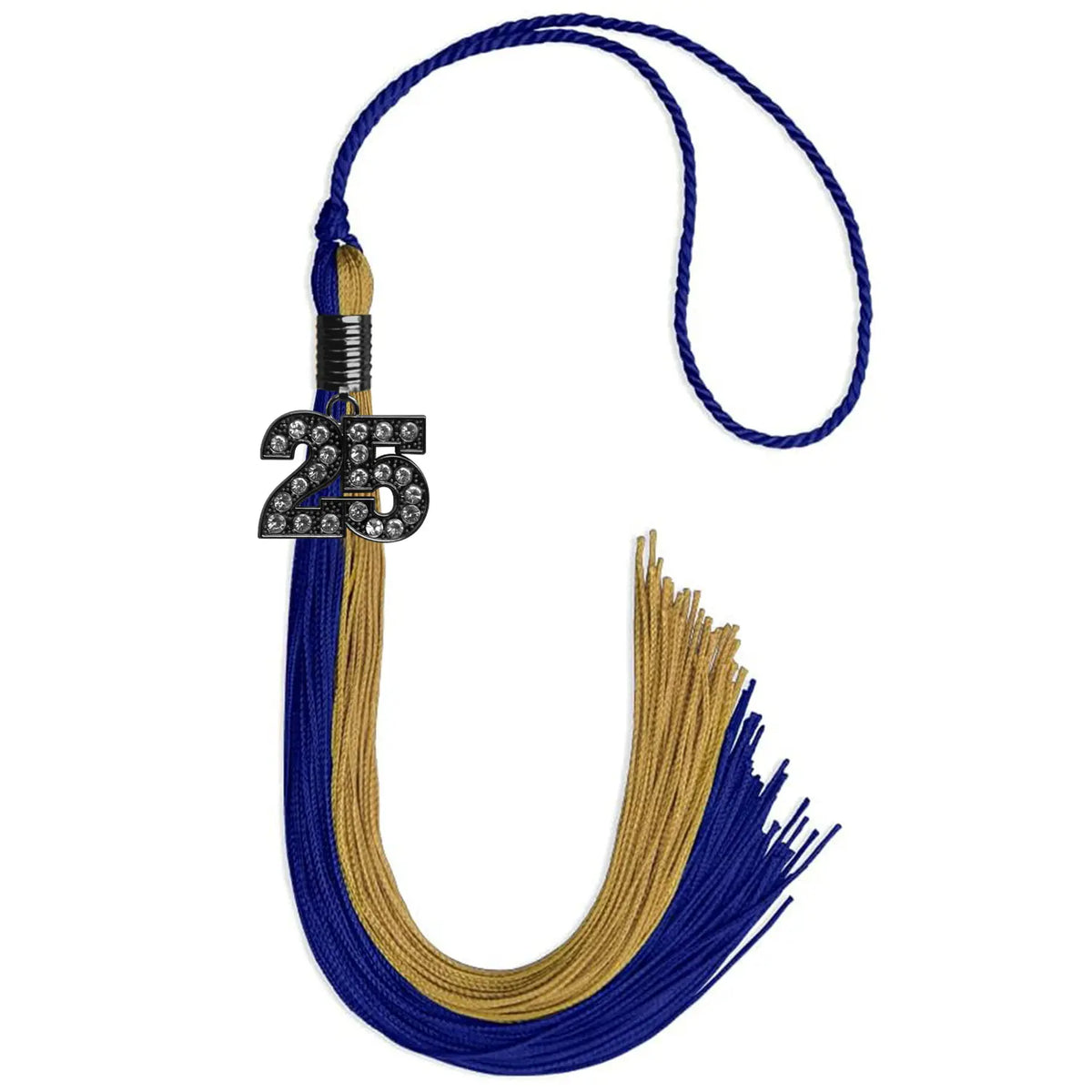 Royal Blue/Antique Gold Graduation Tassel with Black Bling Charm by Endea Graduation
