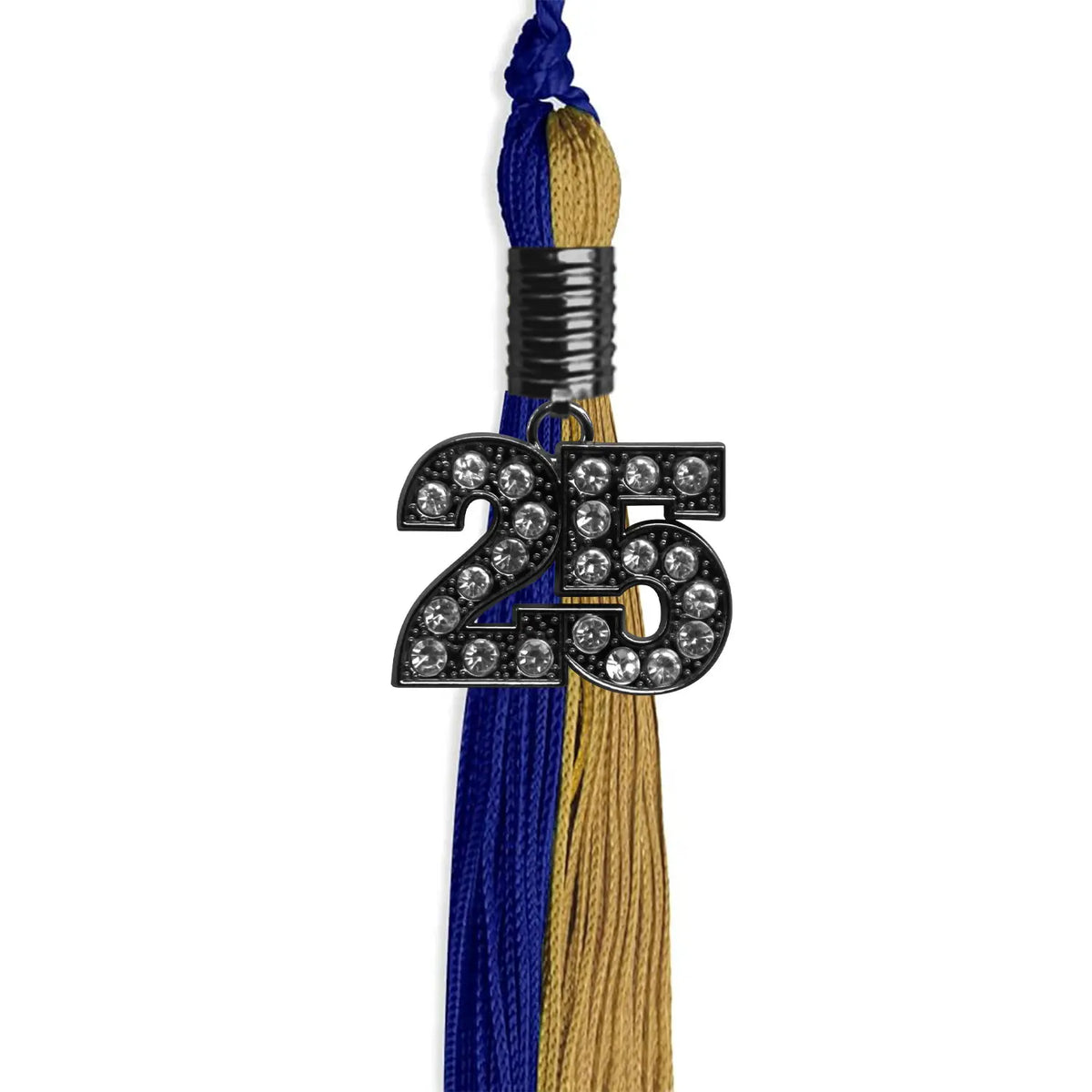 Royal Blue/Antique Gold Graduation Tassel with Black Bling Charm by Endea Graduation