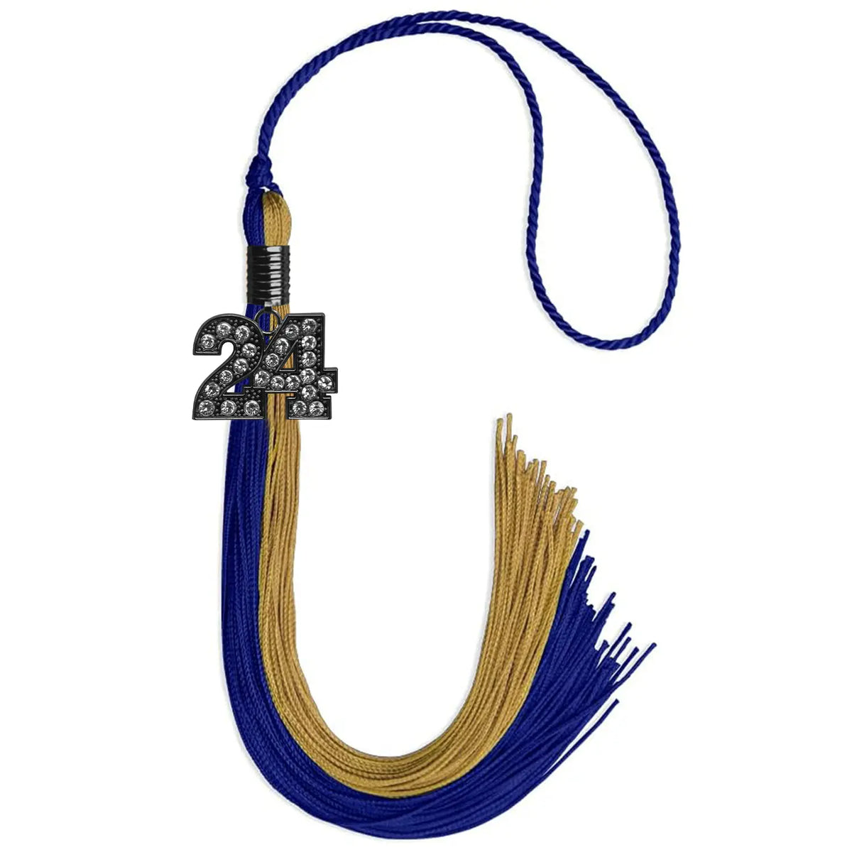 Royal Blue/Antique Gold Graduation Tassel with Black Bling Charm by Endea Graduation