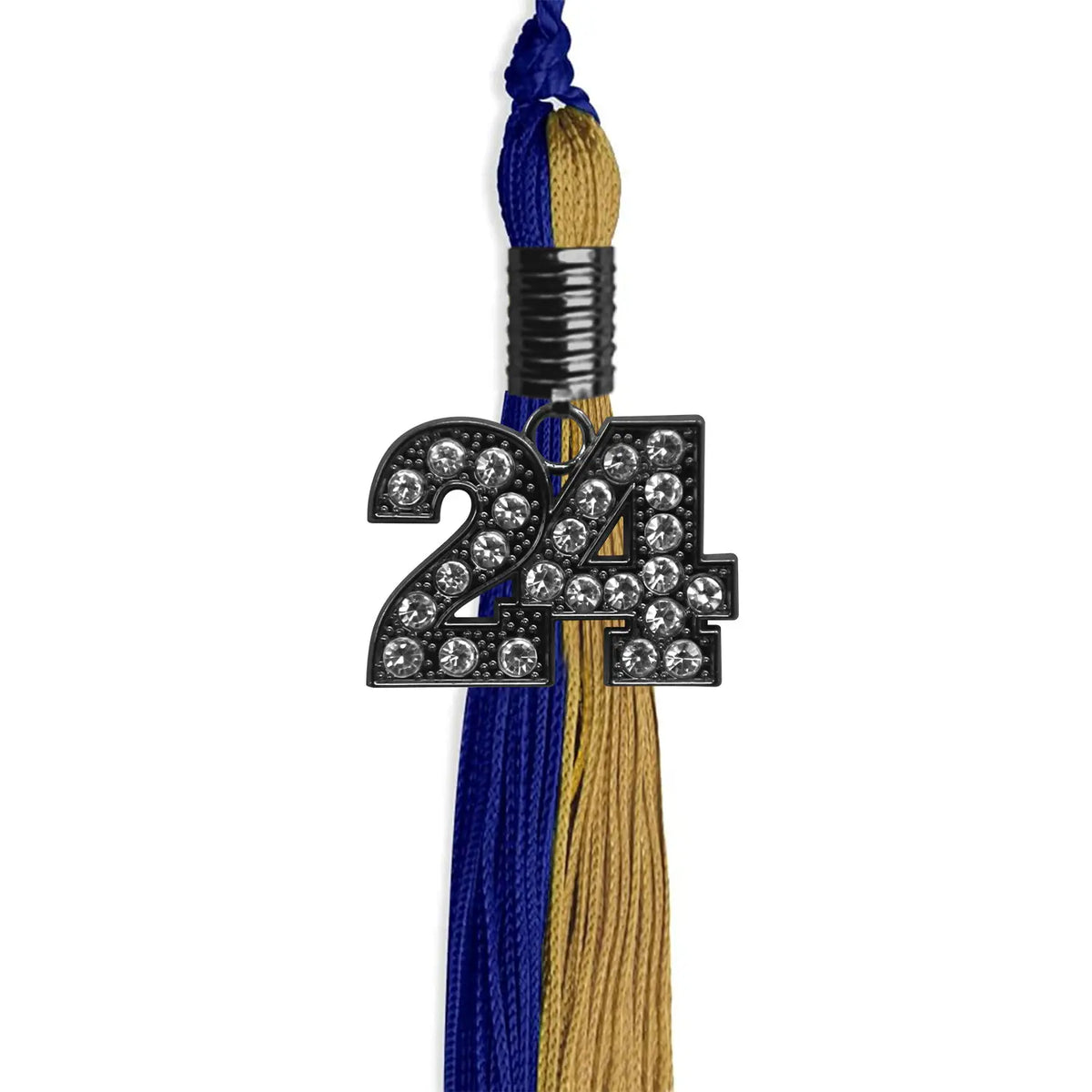 Royal Blue/Antique Gold Graduation Tassel with Black Bling Charm by Endea Graduation