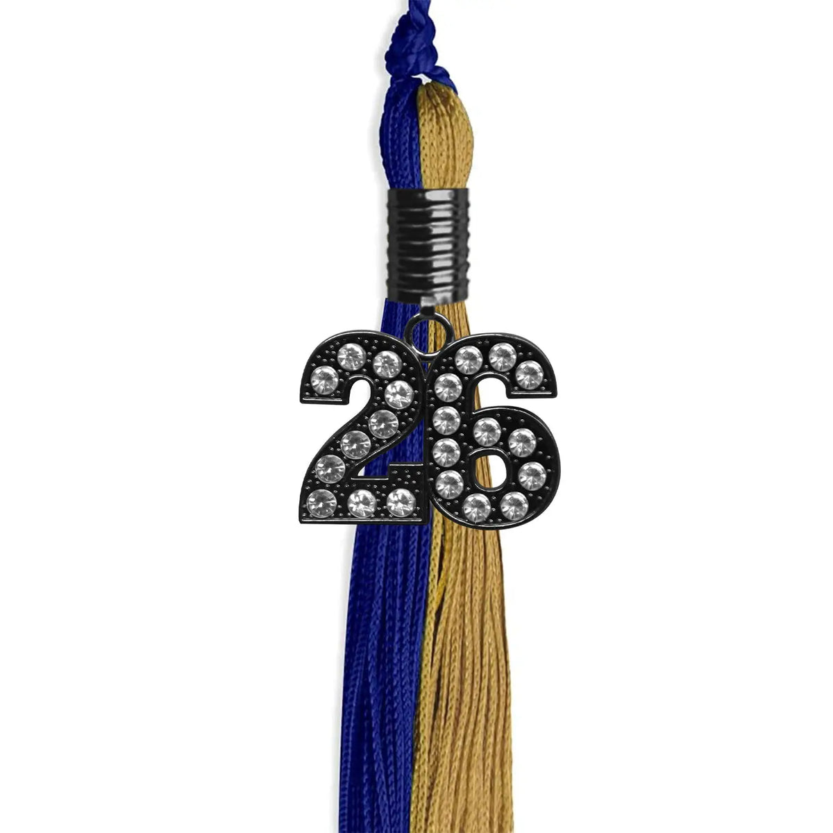 Royal Blue/Antique Gold Graduation Tassel with Black Bling Charm by Endea Graduation