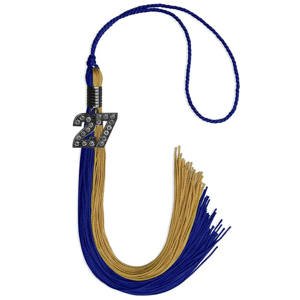 Royal Blue/Antique Gold Graduation Tassel with Black Bling Charm by Endea Graduation