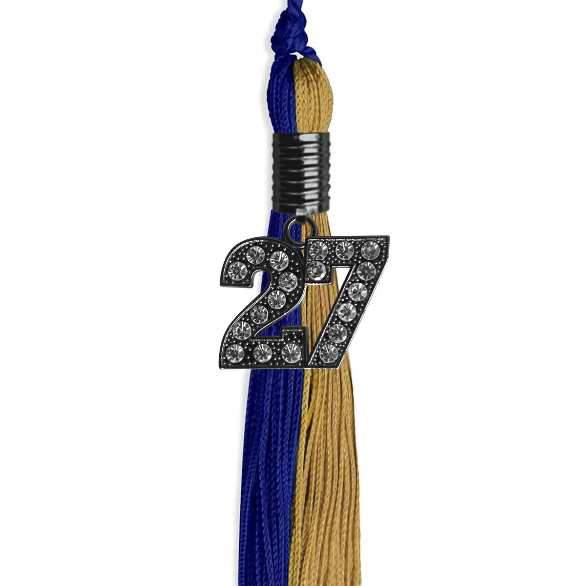 Royal Blue/Antique Gold Graduation Tassel with Black Bling Charm by Endea Graduation