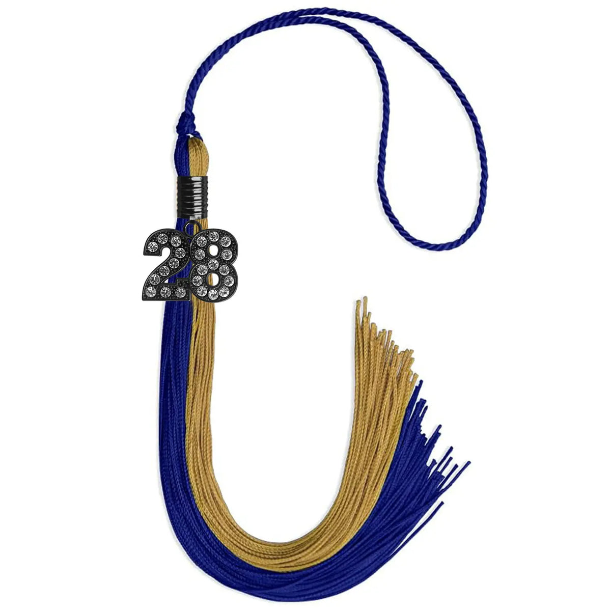 Royal Blue/Antique Gold Graduation Tassel with Black Bling Charm by Endea Graduation