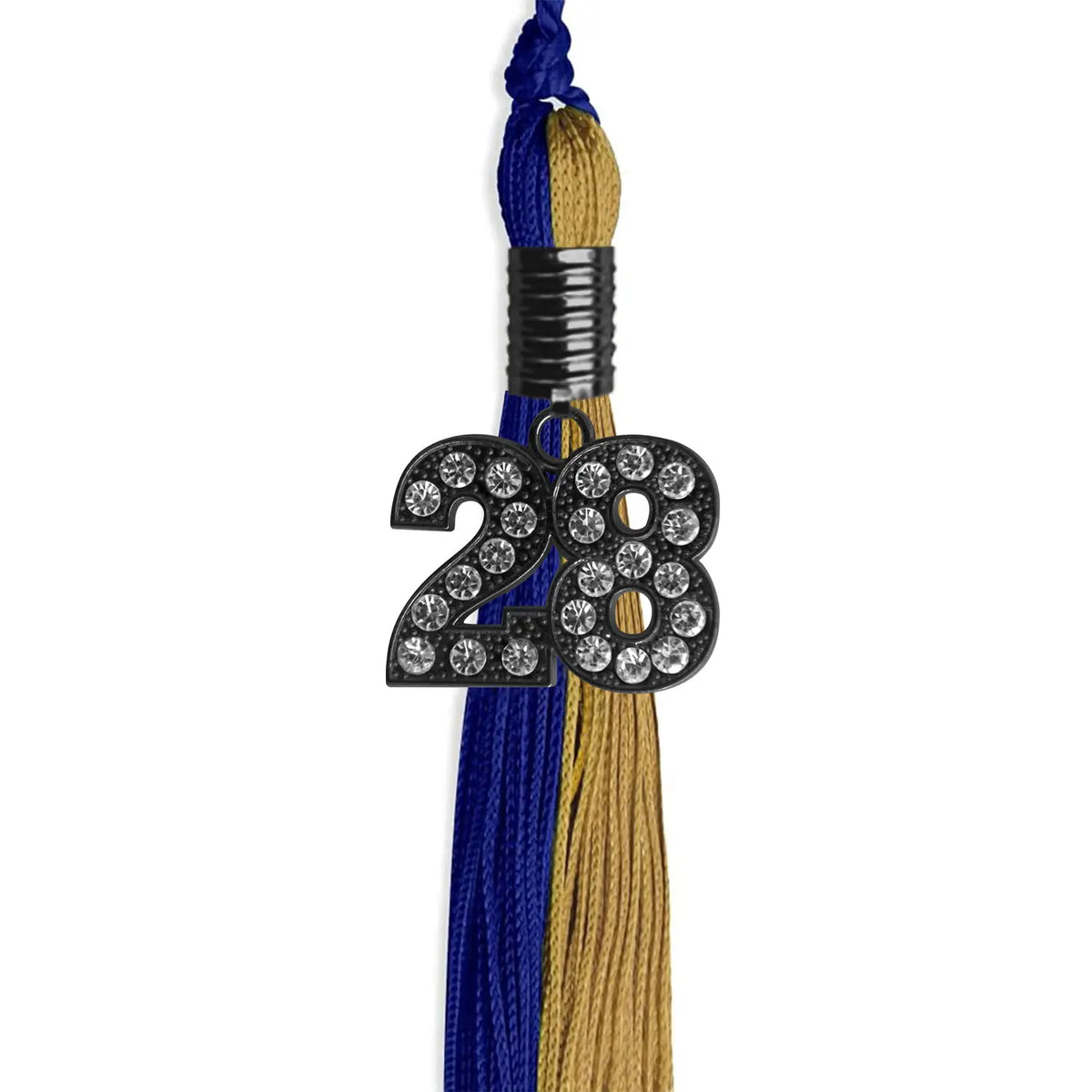 Royal Blue/Antique Gold Graduation Tassel with Black Bling Charm by Endea Graduation