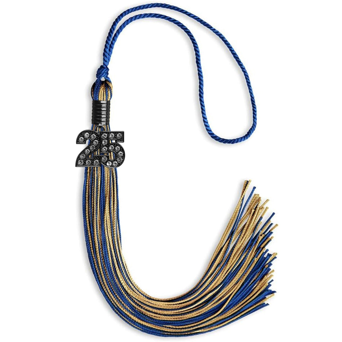 Royal Blue/Antique Gold Mixed Color Graduation Tassel with Black Bling Charm by Endea Graduation