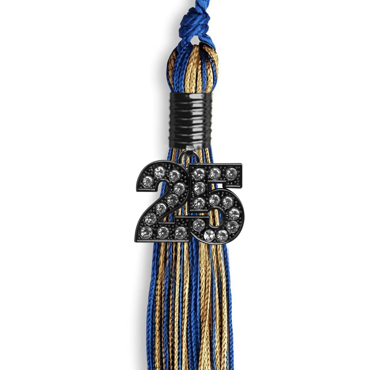Royal Blue/Antique Gold Mixed Color Graduation Tassel with Black Bling Charm by Endea Graduation