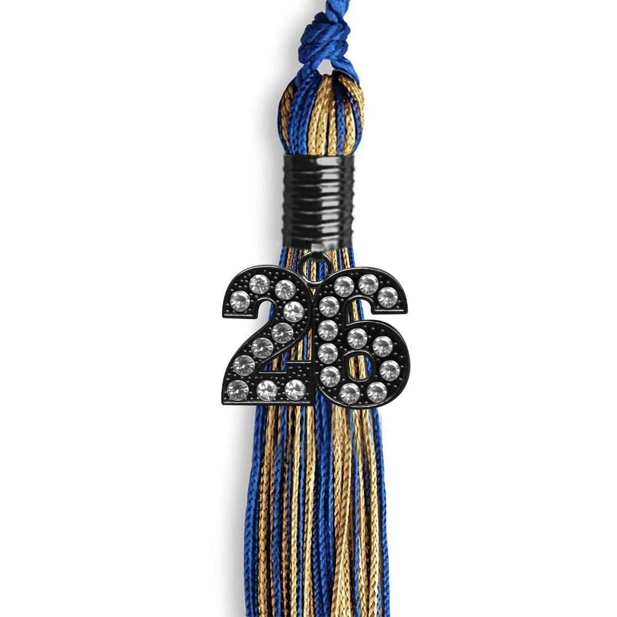Royal Blue/Antique Gold Mixed Color Graduation Tassel with Black Bling Charm by Endea Graduation