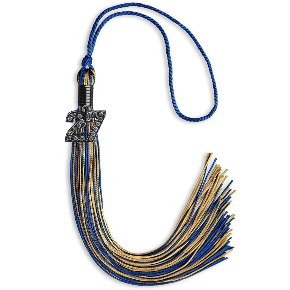 Royal Blue/Antique Gold Mixed Color Graduation Tassel with Black Bling Charm by Endea Graduation