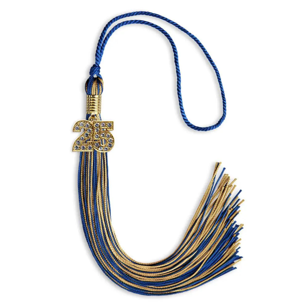 Royal Blue/Antique Gold Mixed Color Graduation Tassel with Gold Bling Charm by Endea Graduation