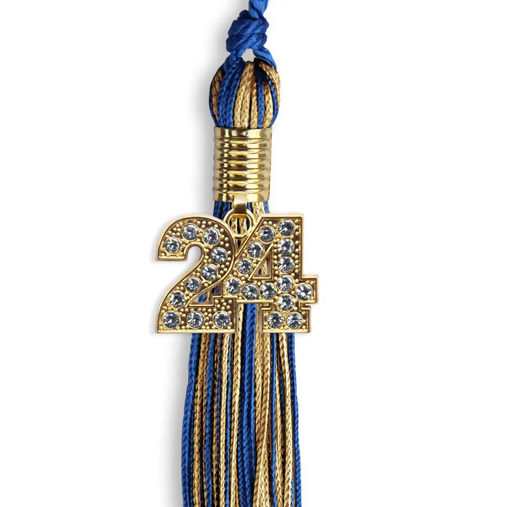 Royal Blue/Antique Gold Mixed Color Graduation Tassel with Gold Bling Charm by Endea Graduation