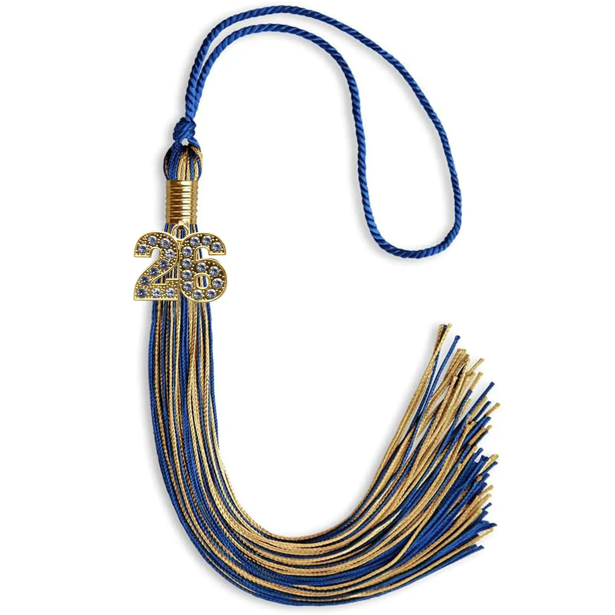Royal Blue/Antique Gold Mixed Color Graduation Tassel with Gold Bling Charm by Endea Graduation