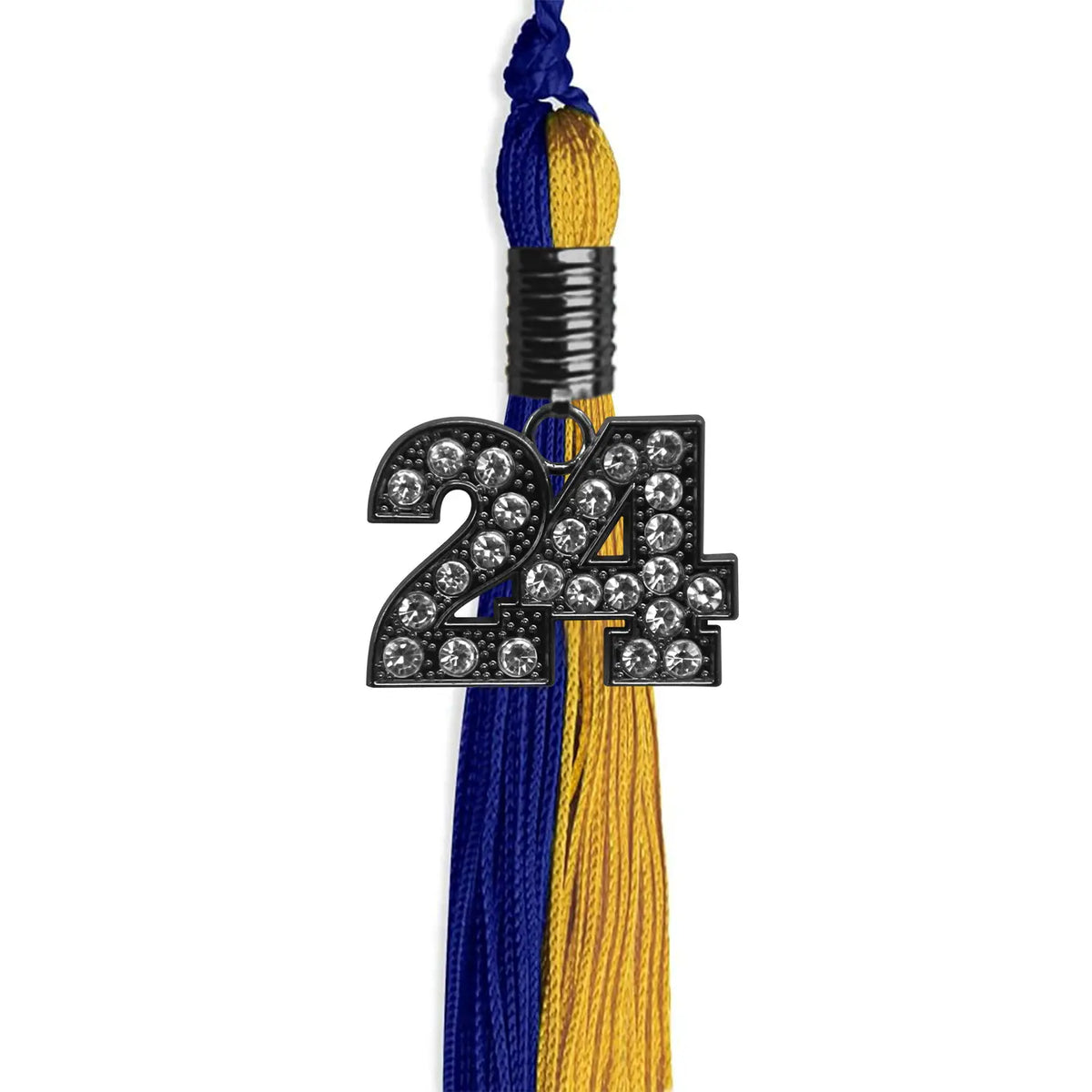 Royal Blue/Bright Gold Graduation Tassel with Black Bling Charm by Endea Graduation